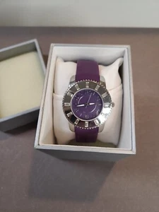 Women's Fashion Watch-Silver Case w/ Crystal Accents Purple Face Needs Strap. - Picture 1 of 5