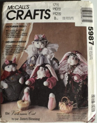 MCCALLS PATTERN 5987 CATS AND BUNNY DOLLS AND CLOTHES   CUT PIECES VINTAGE  1992 - Imagem 1 de 2