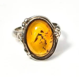 Baltic Amber Large vintage Polish sterling silver ring size 6.5 - Picture 1 of 6