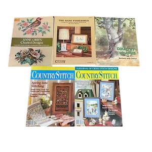 Lot 5 Vintage Needlework Magazines Patterns Leaflets Cross Stitch Country - Picture 1 of 2