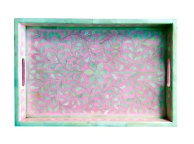 Floral Bone Inlay Serving Tray in Pink - Image 1 of 2