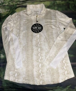 San Soleil Women's Tan/White Snake Print Long Sleeve 1/2 Zip UPF 50 Top ~M~  - Picture 1 of 7