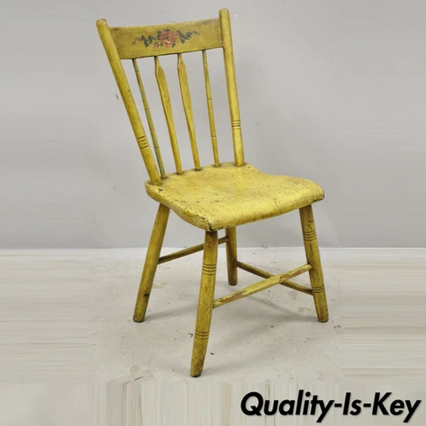 Frederick Loeser & Co Yellow American Primitive Hitchcock Painted Side Chair (B) Cover