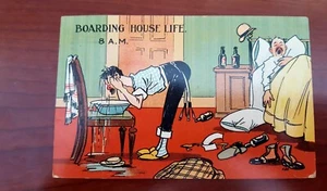 Postal de comedia vintage de 1909 ~ BOARDING HOUSE LIFE 8 A.M. ~ HECHA EN GT. GRAN Bretaña - Imagen 1 de 3