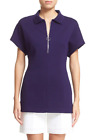 * NWT St. John Collection Front Zip Milano Knit Top Sz Petite Dark Blue Purple 