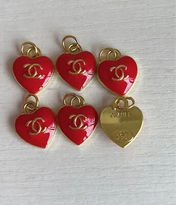 CC Button Red Heart Gold Edge /5PC - Picture 1 of 1