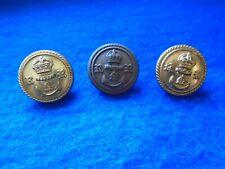 3 X WWI, WWII  ROYAL NAVAL RESERVE OFFICERS GILT & BRASS BUTTONS, ROPE EDGE