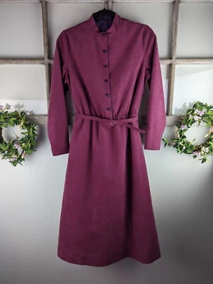 Vestido de cowgirl vintage veludo inverno midi roxo botão para baixo com cinto médio  - Imagem 1 de 4