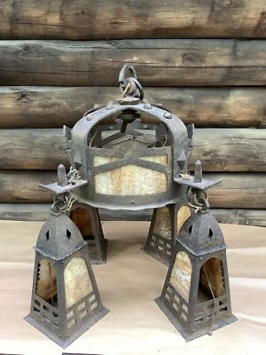 Lámpara de araña antigua MISIÓN Arts and Crafts circa 1910 L.W. "Maker Swiss 26""" Foto 1 de 4