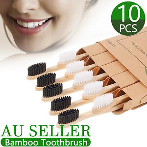 10Pcs Natural Bamboo Toothbrush Friendly Soft-Bristle Oral Care Environmental AU