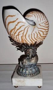 Castilian Brass and Porcelain Nautilus Sea Shell Dolphin Fish Sculpture 5064 - Picture 1 of 11