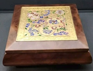 Rare Sankyo Wood Floral Cloisonne Music Jewelry Box Unchained Melody Vintage - Picture 1 of 10
