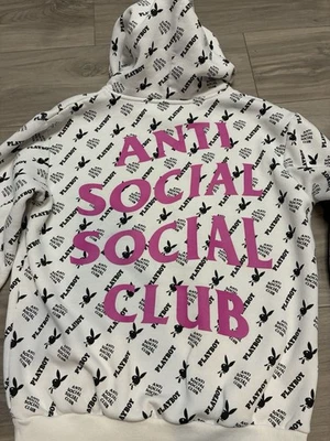Sudadera con capucha pulóver anti social social club x Playboy para hombre (blanco/rosa) mediana Foto 1 de 4