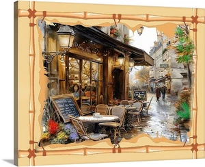 An Outdoor Table Paris Street Cafe France Colorful Art Gallery Canvas Wrap - Picture 1 of 4