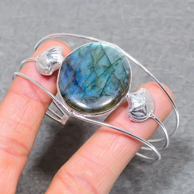 Blau Feuer Labradorit Edelstein Handarbeit Modeschmuck Verstellbarer Armreif ... - Bild 1 von 4