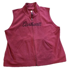 Carhartt Womens Vest Size XXL Maroon Red Fleece Full Zip Spellout Pocket - Picture 1 of 7