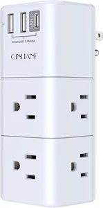 USB Outlet Extender Surge Protector - QINLIANF Rotating Plug, 3-Sided White - Picture 1 of 7