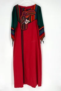Vtg Ciara Igonda Dress Womens M/L Kuna Mola Colorful Panama Caftan Maxi Bird - Picture 1 of 8