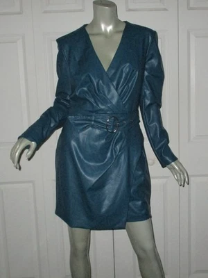 Vestido GUESS Verde Azulado Vinilo Forrado con Cinturón Detalles Acanalados Talla Grande Nuevo con Etiquetas Foto 1 de 4