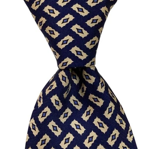BROOKS BROTHERS Makers Men's Silk Necktie USA Designer Geometric Blue/Ivory EUC - Picture 1 of 3