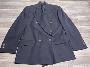 Vintage Monsieur Givenchy Blazer Deep Navy Blue Double Breasted Jacket 3 Button - Picture 1 of 14