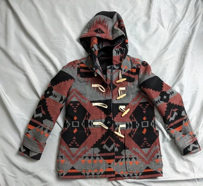 Gap Duffle Coat Womens Size S Red Toggle Full Zip Aztec Hooded Wool Blend Jacket - Image 1 of 4