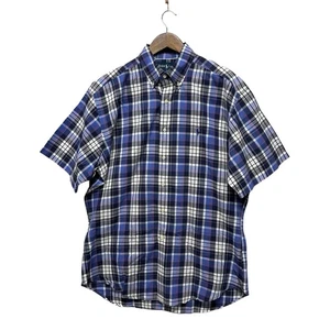 Ralph Lauren Shirt Men’s L Blue Plaid Short Sleeve Vintage 90's Pony Blake Fit - Picture 1 of 7