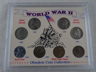 World War II Obsolete Coin Collection 8 Coins United States 35% Silver Nickels - Image 1 of 4