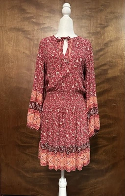 Mini Vestido Bohemio American Eagle Calado Otoño Para Mujer L Rojo Viscosa Manga Larga Foto 1 de 4