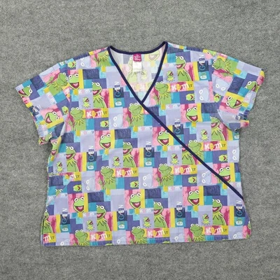 Disney Kermit Scrub Top Womens 2XL Multicolor V Neck Muppets Nurse Uniform Print - Image 1 of 4
