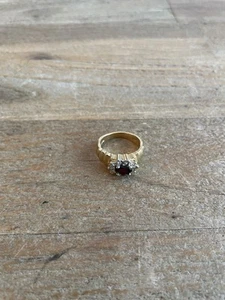 Vintage 18K GE Plated Gold Ring With Red Stone Ladies Ring Size 7.5 - Picture 1 of 9