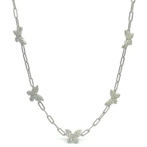 Pave 5 Butterfly Necklace for women 925 Sterling Silver - Picture 1 of 8
