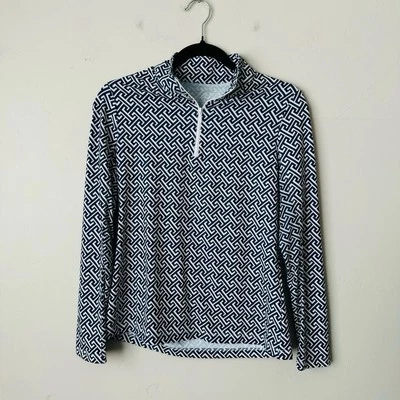 Chaqueta de golf pulóver X By Gottex blanca y negra con estampado geométrico para mujer S Foto 1 de 4