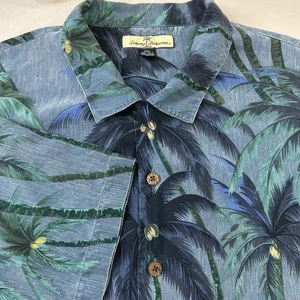 Camicia da campeggio hawaiana vintage Tommy Bahama 100% seta palma XXL EUC cocco Btn - Foto 1 di 11