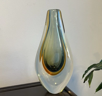 Mid-Century Murano Sommerso Vase Gray Green Amber Heavy 7.7lb - Image 1 of 4