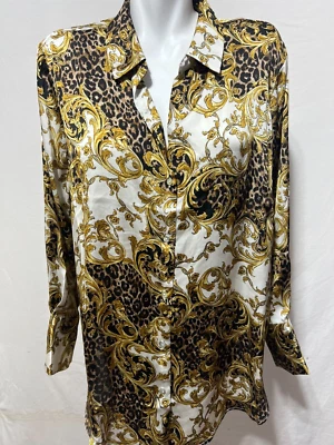 Haver Women 1X Satin Top Shirt Blouse New NWT White Yellow Golden Tie Knot Front - Image 1 of 4