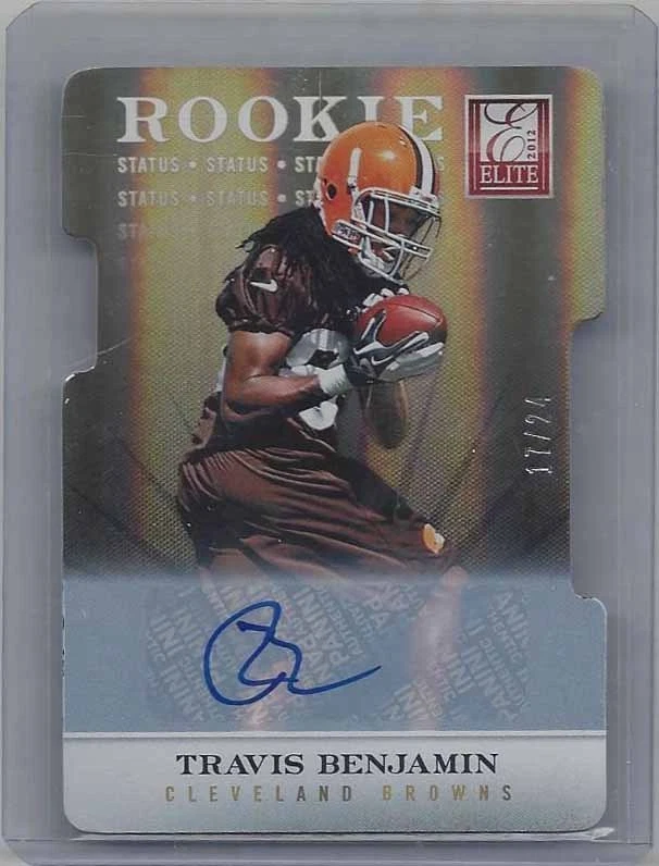 TRAVIS BENJAMIN 2012 ELITE STATUS GOLD DIE CUT ROOKIE AUTO RC #D 17/24 - Image 1 of 1