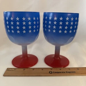 Zwei Vintage 70er Jahre Bartlett Bierglas Kelche rot weiß und blau mit Sternen 6" - Bild 1 von 8