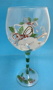 Christmas Wine Glass Christmas Bells Handpainted Holly Bell Holiday Drinks - Picture 1 of 6