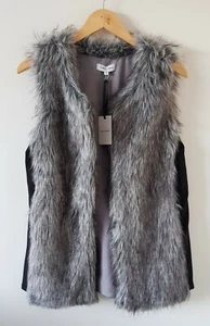 Table Eight Women's Size 12 Grey Black Faux Fur Jersey Casual Vest Jacket - Picture 1 of 7