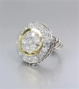 EXQUISITE 18kt Gold Plated Pave Crystals Twisting Cable Band Round Chunky Ring - Picture 1 of 4