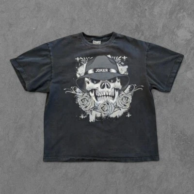 Camisa grande vintage calavera con rosas Y2K Joker Denim Grunge Streetwear  Foto 1 de 4