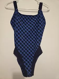 Jantzen Sport Vintage 90er blau kariert Seersucker Badeanzug Einteiler Größe 12 - Bild 1 von 4