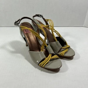 Banfi Zambrelli Gray Patent Leather & Gold Sandals Shoes 8 Medium  - Picture 1 of 6