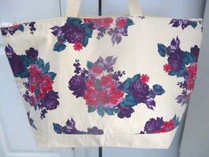 SOFT SURROUNDINGS Large Purple Floral Canvas Bag Tote 23" x 15" NEW in Package - Picture 1 of 5