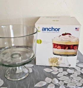 Anchor Hockings PRESENCE Large Trifle Clear Footed Glass Salad Dessert Bowl 2008 - Picture 1 of 10
