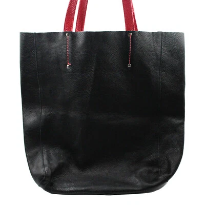 Bolso de Mano ROOTS Cuero Guijarro Hombro Doble Asa Cubo Negro Rojo Foto 1 de 4
