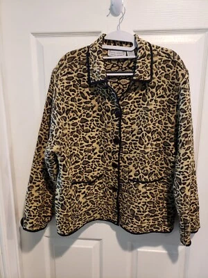 Chaqueta tapiz gruesa tejida leopardo negra tostada talla L de Jane Ashley para mujer Foto 1 de 4