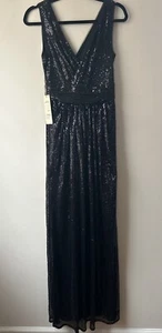 KATE KASIN Dress Womans 2 Black Long Sequined V-neck Sparkle Prom Gala - Picture 1 of 22