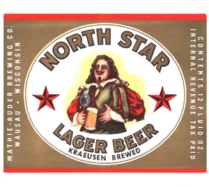North Star beer label, IRTP, Mathie Ruder, Wausau, WI, 1930s or 40s, 12 oz. - Picture 1 of 1